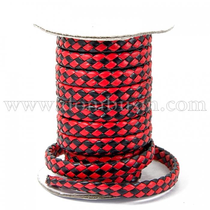 Шнур Искусственная Кожа, Плетеный, Цвет: Красный, Размер: 9х4мм, (УТ100010725)