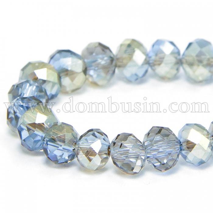 Бусины Гальваника Стекло АВ-Цвет, Граненые, Рондель, Цвет: Лазурный, Размер: 3х2мм, Отв-тие: 1мм, около 100шт/25см/нить, (УТ100009251)