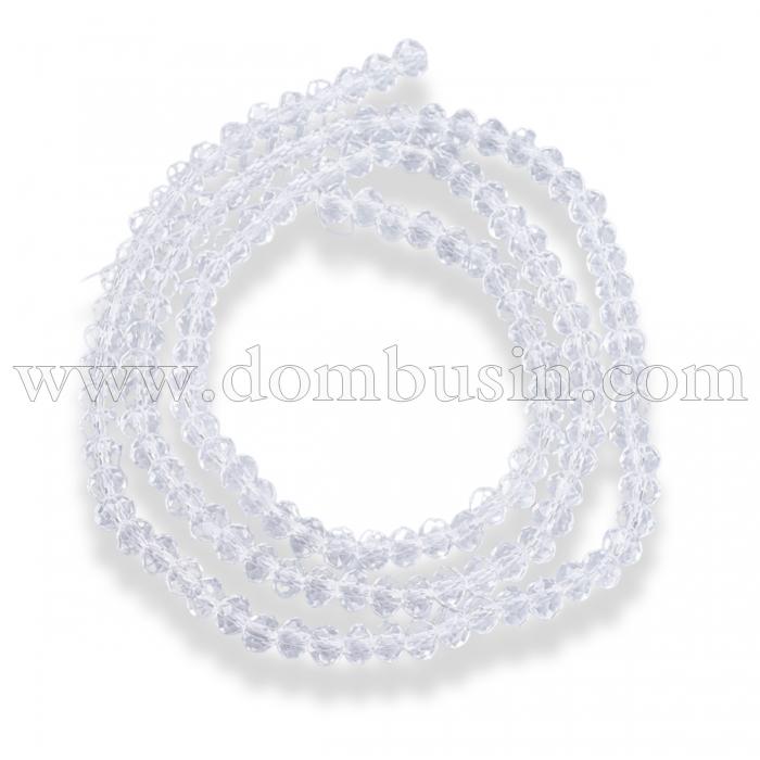 Бусины Стеклянные, Рондель, прозрачные, Цвет: Бесцветный, Размер: Диаметр: 4мм, Толщина: 3мм, Отверстие 1мм, 145шт/48см/нить (УТ100009514)