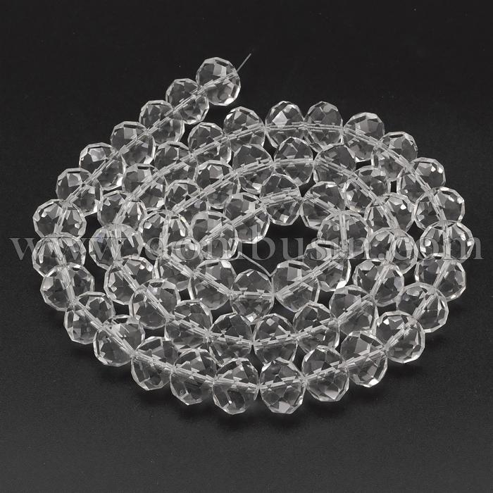 Намистини Австрійський Кришталь, Імітація, Скло Грановані, Прозорі, Рондель, Колір: Безбарвний, Розмір: 14х10мм, Отв-тя 1мм, близько 60шт / 60см / нитка, (УТ100009626)