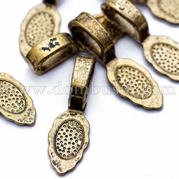 Держатель под Кабошон, Металл, Цвет: Античное Золото, Размер: 26х8х7мм, Отв-тие 5х8мм, (УТ0005673)