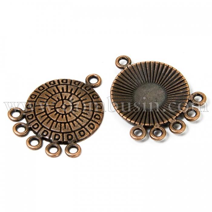 Коннектор Круглый Бижутерный сплав, 6 отверстий, Цвет: Медь, Размер: 26х21х2мм, Отверстие 2мм, (УТ100010621)