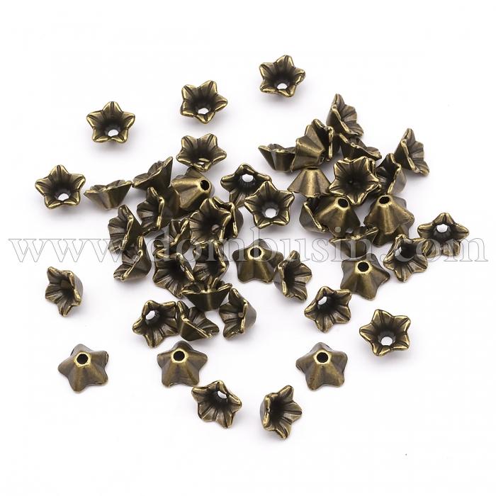 Шапочки для Бусин Металеві, Квітка, Колір: Бронза, Розмір: 8.5х5мм, Отвір 1мм, (УТ100010844)