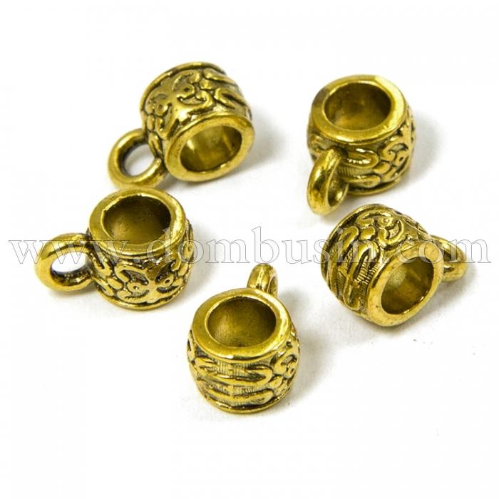 Бейл в Тибетському Стилі, Біжутерний сплав, Рондель, Колір: Античне Золото, Розмір: 11х6х7мм, Отвір 3мм і 4мм, (УТ100010810)