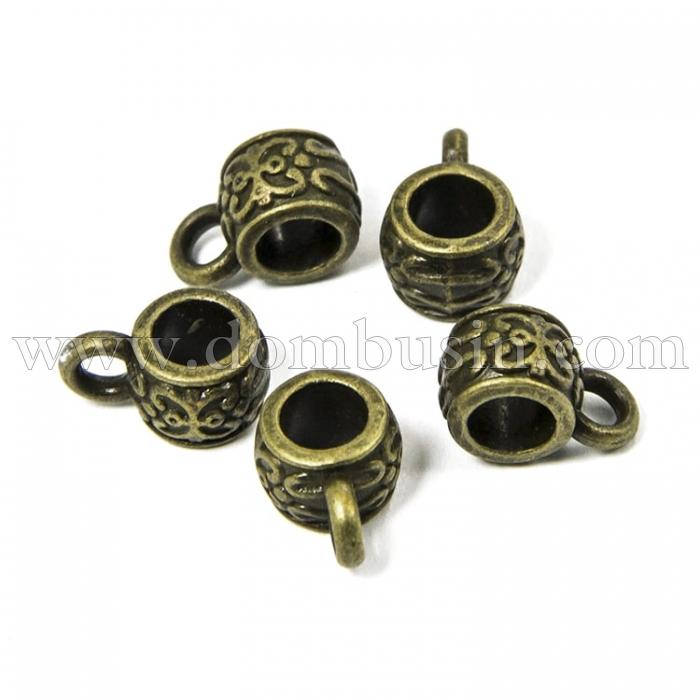 Бейл в Тибетському Стилі, Біжутерний сплав, Рондель, Колір: Бронза, Розмір: 11х6х7мм, Отвір 3мм і 4мм, (УТ100010811)