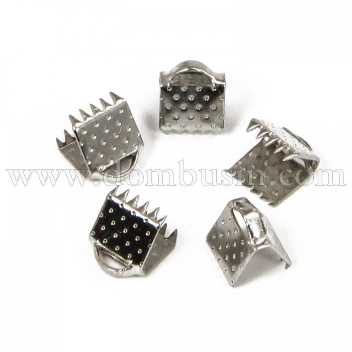 Концевики Зажимы для Лент, Железные, Цвет: Платина, Размер: 6х7мм, Отверстие 2мм, (УТ100011056)