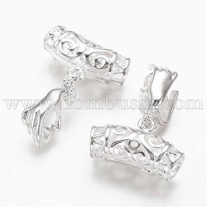 Держатель для Кулонов, Латунь, с Бейлом, Цвет: Серебро, Размер: 36х23.5мм, Отверстие 6х5.5мм, (УТ100011215)