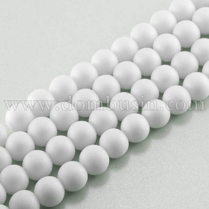 Перли Намистини Скляні, Матові, Круглі, Колір: Білий N1, Діаметр: 10мм, Отвір 1,5мм, близько 83шт / 85см / нитка, (УТ100010555)