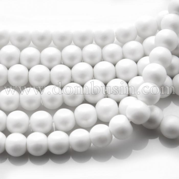 Перли Намистини Скляні, Матові, Круглі, Колір: слонова кістка N35, Діаметр: 10мм, Отвір 1,5мм, близько 83шт / 83см / нитка, (УТ100010559)