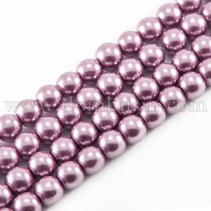 Перли Намистини Скло 3мм, Глянцеві, Круглі, Колір: Бузковий, Діаметр: 3 мм, Отв-тя 1мм, близько 140шт / 42см / нитка, (УТ100010560)