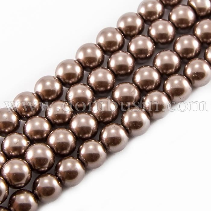 Перли Намистини Скло 3мм, Глянцеві, Круглі, Колір: Коричневий, Діаметр: 3 мм, Отв-тя 1мм, близько 140шт / 42см / нитка, (УТ100010562)