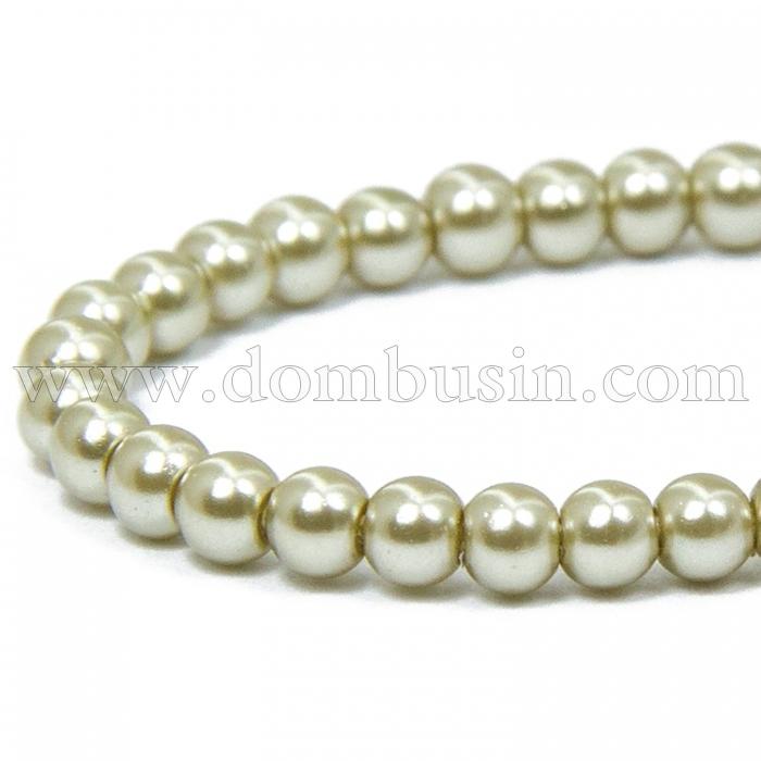 Перли Намистини Скло 3мм, Глянцеві, Круглі, Колір: Світлий Хакі, Діаметр: 3 мм, Отв-тя 1мм, близько 140шт / 42см / нитка, (УТ100010569)