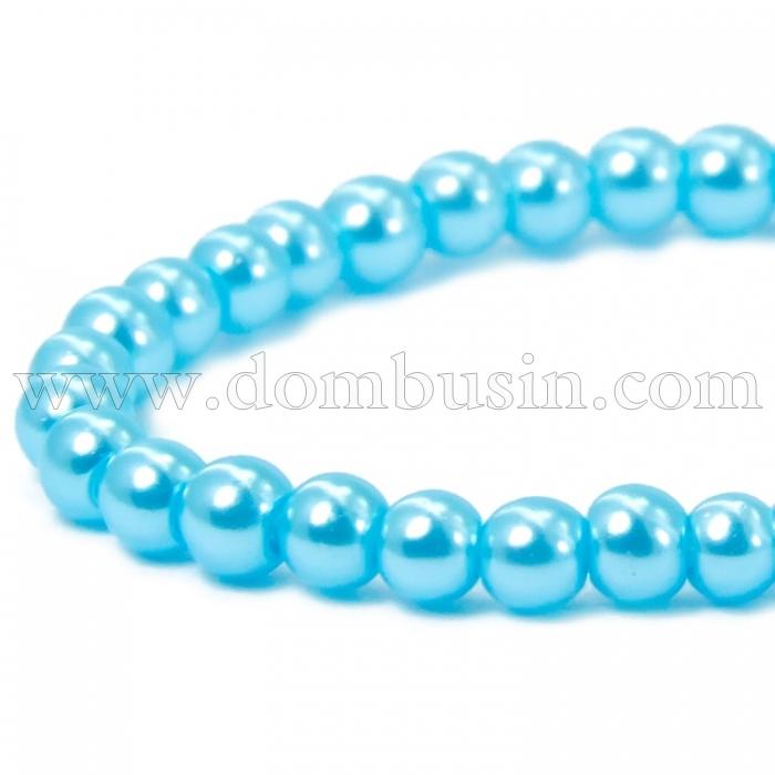 Перли Намистини Скло 3мм, Глянцеві, Круглі, Колір: Небесно-блакитний, Діаметр: 3 мм, Отв-тя 1мм, близько 140шт / 42см / нитка, (УТ100010571)