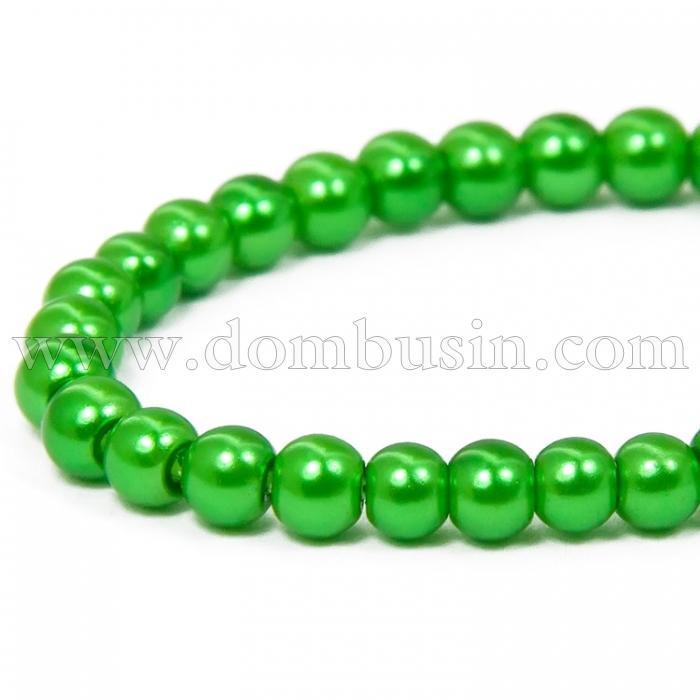 Жемчуг Бусины Стекло 3мм, Глянцевые, Круглые, Цвет: Зеленый, Диаметр: 3мм, Отв-тие 1мм, около 140шт/42см/нить, (УТ100010572)