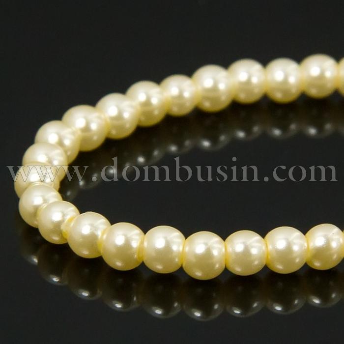 Перли Намистини Скло 3мм, Глянцеві, Круглі, Колір: Кремовий, Діаметр: 3 мм, Отв-тя 1мм, близько 140шт / 42см / нитка, (УТ100010573)