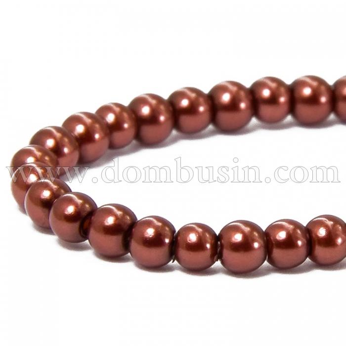 Перли Намистини Скло 3мм, Глянцеві, Круглі, Колір: Темно-коричневий, Діаметр: 3 мм, Отв-тя 1мм, близько 140шт / 42см / нитка, (УТ100010576)