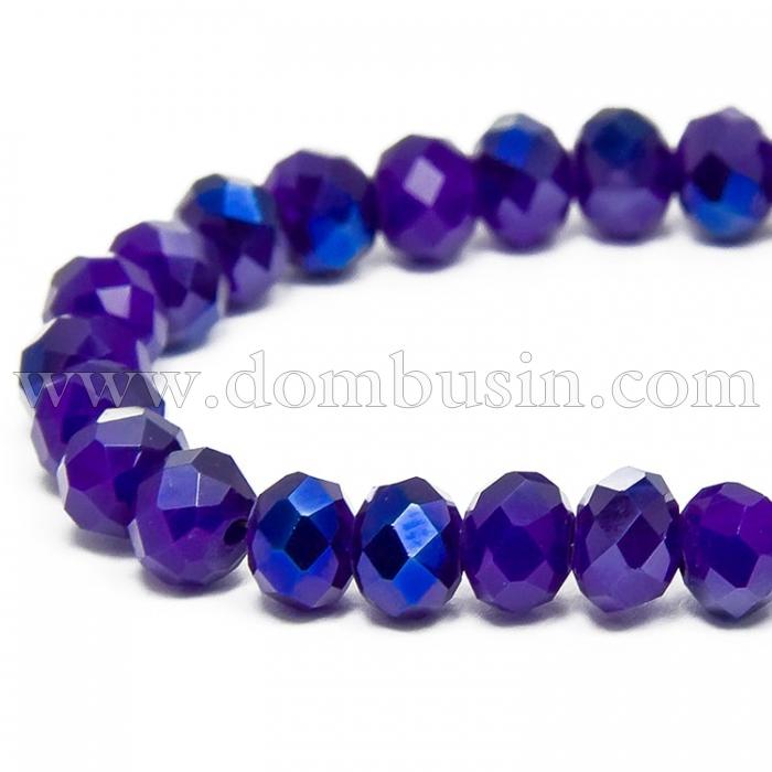 Бусины Гальваника Стекло АВ-Цвет, Полупокрытие, Непрозрачные Граненые, Рондель, Темно-синий, 6х4мм, Отв. 1мм, ок. 100шт/40см/нить (УТ100010585)