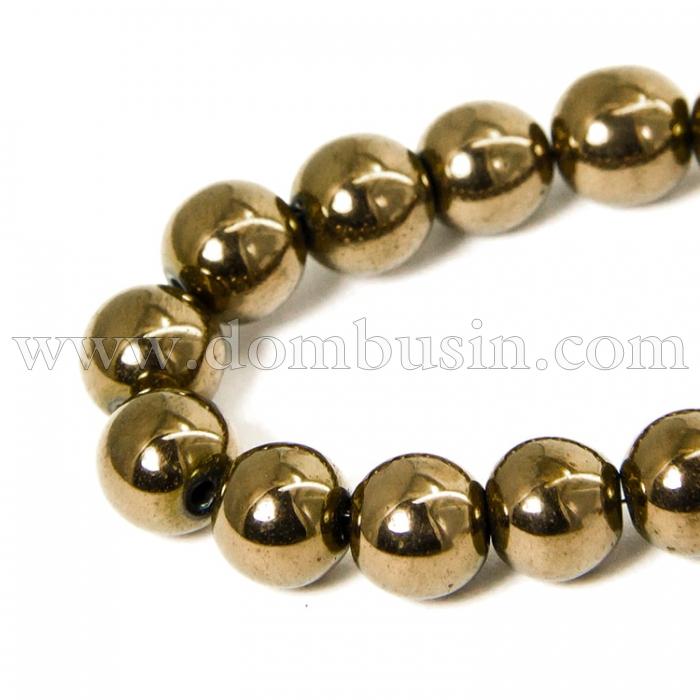 Бусины Синтетический Гематит, Немагнитный, На нитях, Круглые, Цвет: Медь, Диаметр: 6мм, Отв. 1.2мм, около 65шт/39см/нить, (УТ100011278)