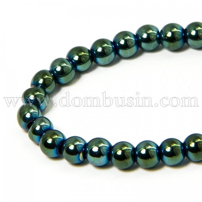 Бусины Синтетический Гематит, Немагнитный, На нитях, Круглые, Цвет: Зеленый, Диаметр: 6мм, Отв. 1.2мм, около 65шт/39см/нить, (УТ100011288)