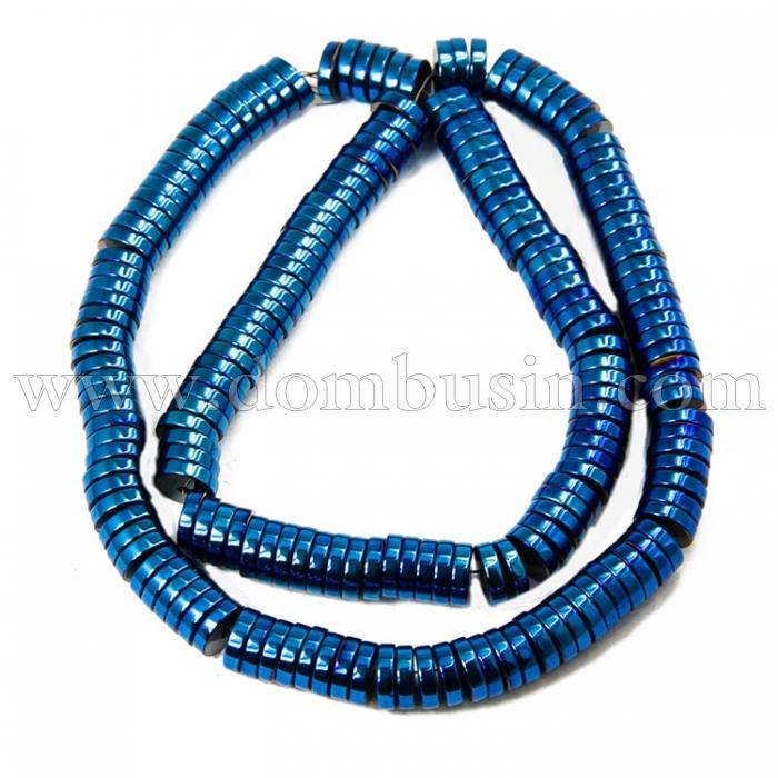 Бусины Синтетический Гематит, Немагнитный, На нитях, Круглые Плоские, Синий, 8х2мм, Отв. 1мм, около 194шт/40см/нить (УТ100011297)