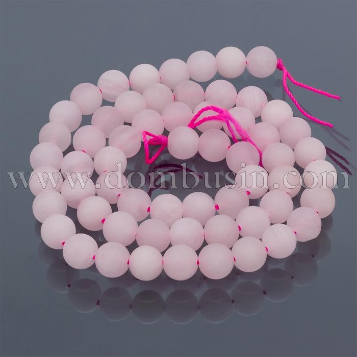 Бусины Натуральный Розовый Кварц, На нитях, Морозный Стиль, Круглые, Размер: 6.5мм, Отверстие 1мм, около 63шт/39см/нить, (УТ100011343)