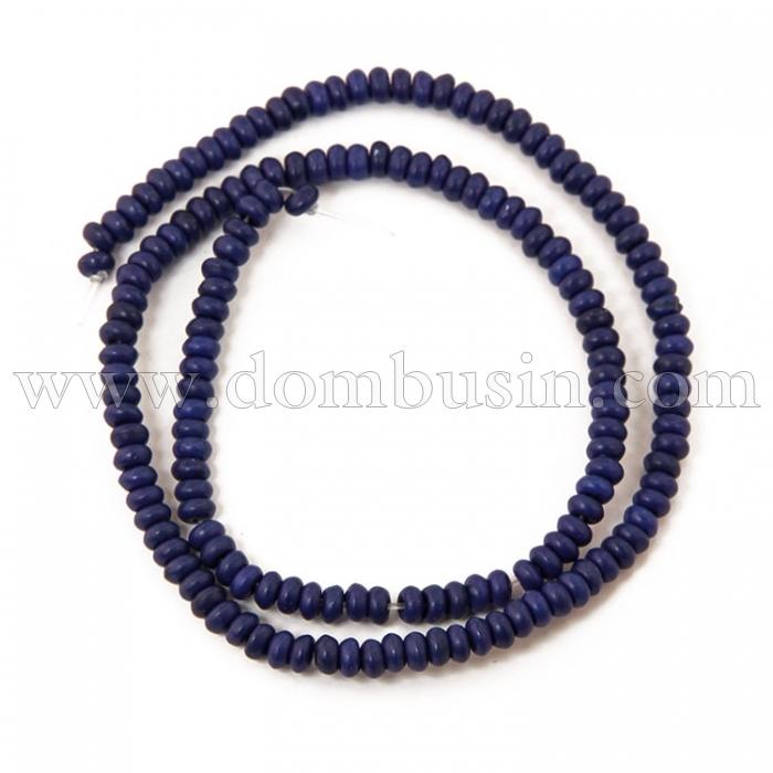 Бусины Синтетическая Бирюза, Окрашенные, На нитях, Рондель, Цвет: Синий, Диаметр: 4мм, Толщина 2мм, Отв. 1мм, около 160шт/40см/нить, (УТ100011472)