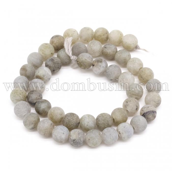 Бусины Натуральный Лабрадорит, На нитях, Морозный Стиль, Круглые, Цвет: Серо-болотный, Диаметр: 4мм, Отв. 1мм, около 47шт/нить, (УТ100011643)