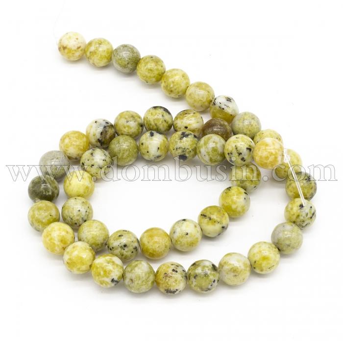 Бусины Натуральная Желтая Бирюза, На нитях, Круглые, Цвет: Желтый, Размер: 10~10.5мм, Отв. 1.2мм, около 36шт/37см/нить, (УТ100011762)