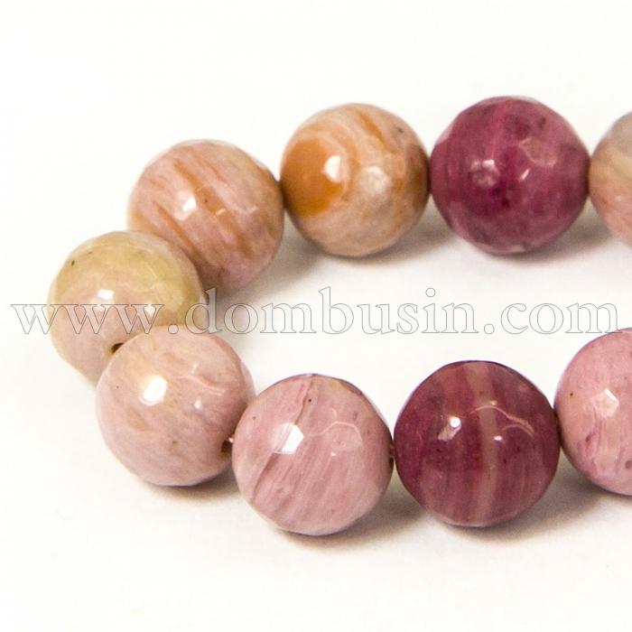 Бусины Натуральный Родонит, На нитях, Граненые, Круглые, Цвет: Розовый, Размер: 10мм, Отверстие 1мм, около 37шт/нить, (УТ100011757)