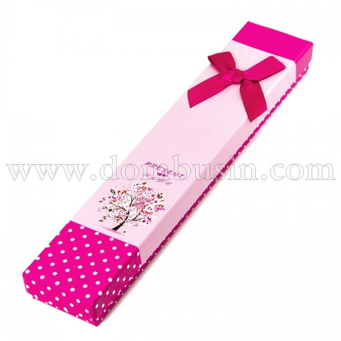 Подарункова Коробочка для намиста, з Малюнком і Бантиком, Колір: Фуксія, Розміри: 21x4x2см, (УТ100011993)