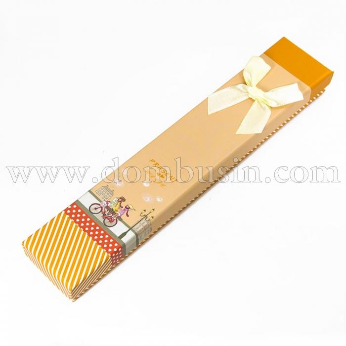 Подарункова Коробочка для намиста, з Малюнком і Бантиком, Колір: Помаранчевий, Розміри: 21x4x2см, (УТ100011994)