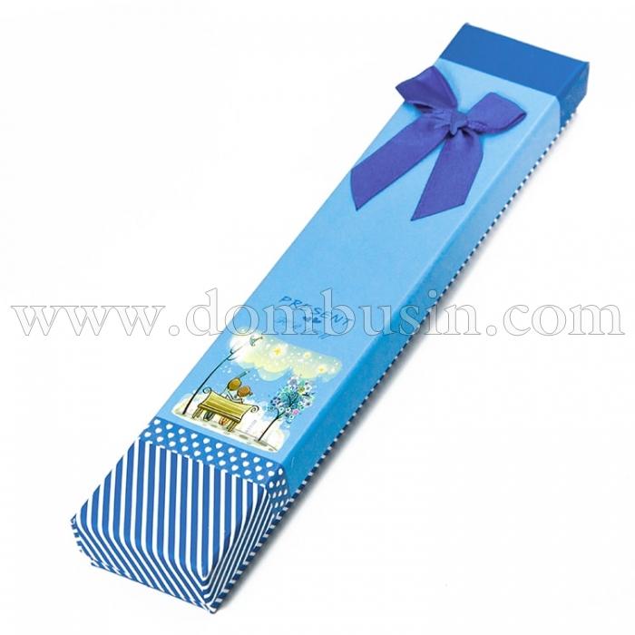 Подарункова Коробочка для намиста, з Малюнком і Бантиком, Колір: Синій, Розміри: 21x4x2см, (УТ100011995)