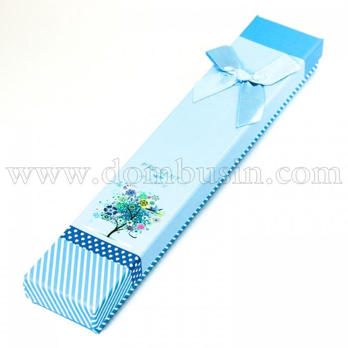 Подарункова Коробочка для намиста, з Малюнком і Бантиком, Колір: Блакитний, Розміри: 21x4x2см, (УТ100011996)
