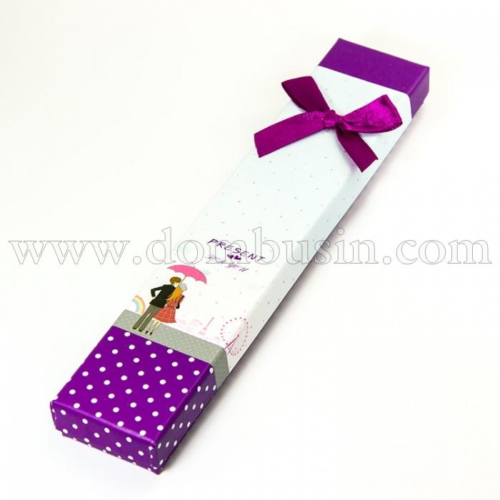 Подарункова Коробочка для намиста, з Малюнком і Бантиком, Колір: Фіолетовий, Розміри: 21x4x2см, (УТ100011997)