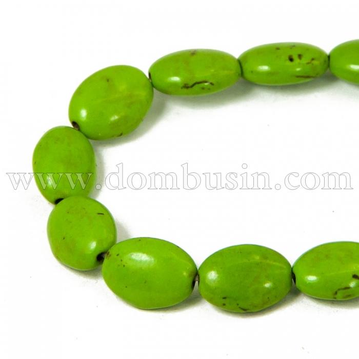 Бусины Синтетическая Бирюза, Окрашенные, На нитях, Овальные, Цвет: Зеленый, Размер: 13х10х5мм, Отв. 1мм, около 30шт/нить, (УТ100012088)