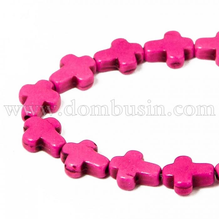 Бусины Синтетическая Бирюза, Окрашенные, На нитях, Крест, Цвет: Розовый, Размер: 10х8х3мм, Отв. 1мм, около 38шт/38см/нить, (УТ100012089)