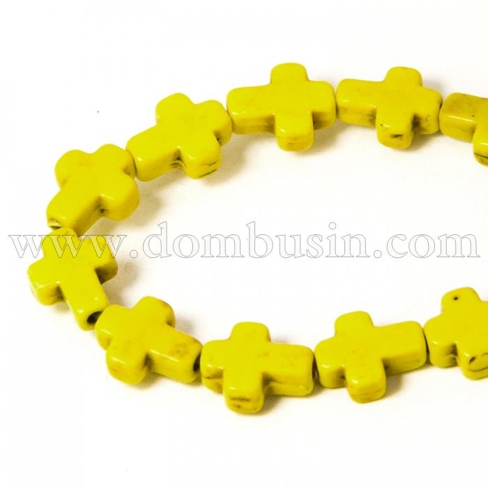 Бусины Синтетическая Бирюза, Окрашенные, На нитях, Крест, Цвет: Желтый, Размер: 10х8х3мм, Отв. 1мм, около 38шт/38см/нить, (УТ100012090)