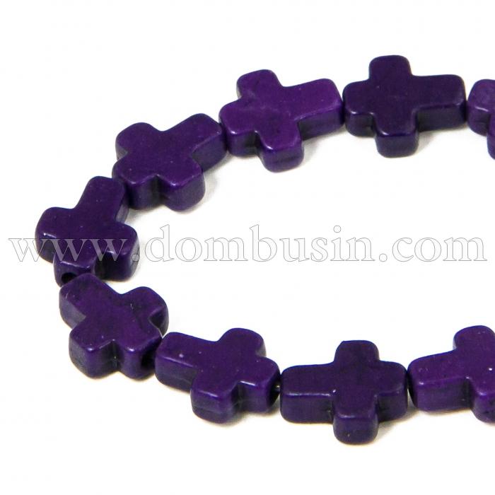 Бусины Синтетическая Бирюза, Окрашенные, На нитях, Крест, Цвет: Фиолетовый, Размер: Длина 10мм, Ширина 8мм, Толщина 3мм, Отверстие 1мм, около 38шт/38см/нить, (УТ100012091)