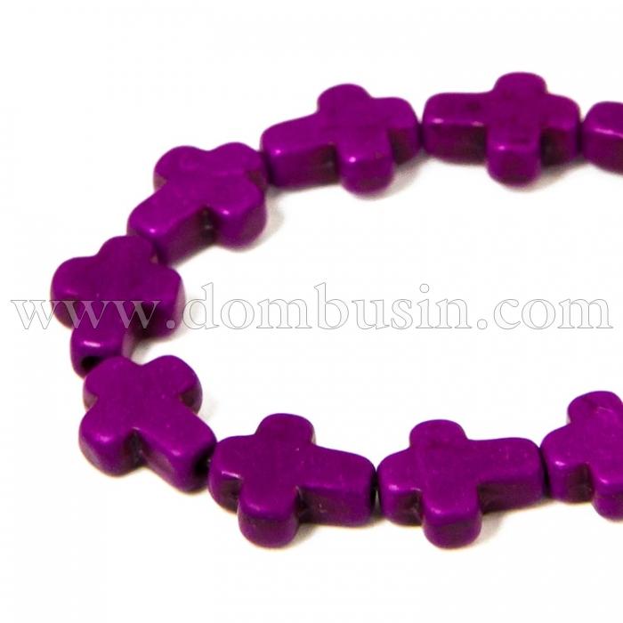 Бусины Синтетическая Бирюза, Окрашенные, На нитях, Крест, Цвет: Фуксия, Размер: 10х8х3мм, Отв. 1мм, около 38шт/38см/нить, (УТ100012092)