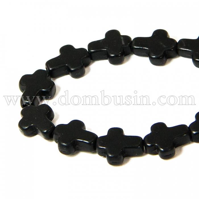 Бусины Синтетическая Бирюза, Окрашенные, На нитях, Крест, Цвет: Черный, Размер: Длина 10мм, Ширина 8мм, Толщина 3мм, Отверстие 1мм, около 38шт/38см/нить, (УТ100012093)