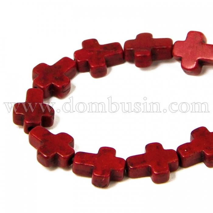Бусины Синтетическая Бирюза, Окрашенные, На нитях, Крест, Цвет: Красный, Размер: 10х8х3мм, Отв. 1мм, около 38шт/38см/нить, (УТ100012094)