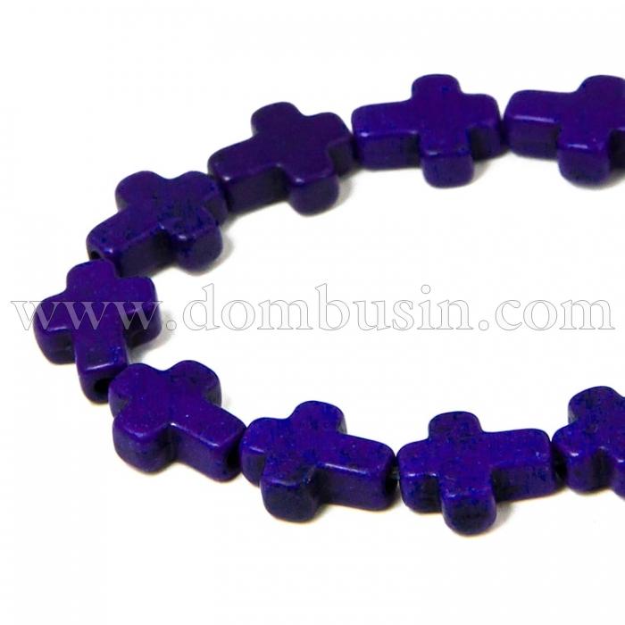 Бусины Синтетическая Бирюза, Окрашенные, На нитях, Крест, Цвет: Темно-синий, Размер: 10х8х3мм, Отв. 1мм, около 38шт/38см/нить, (УТ100012095)