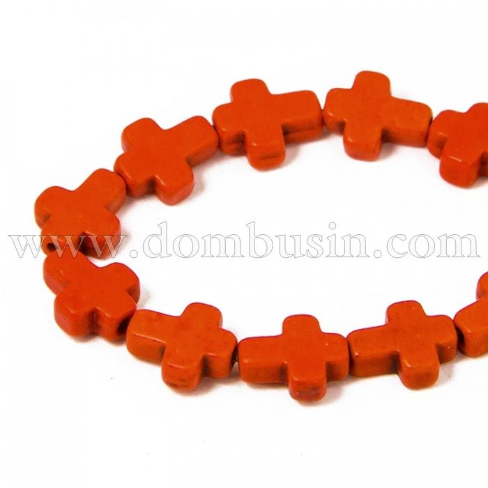 Бусины Синтетическая Бирюза, Окрашенные, На нитях, Крест, Цвет: Оранжевый, Размер: 10х8х3мм, около 38шт/38см/нить, (УТ100012096)