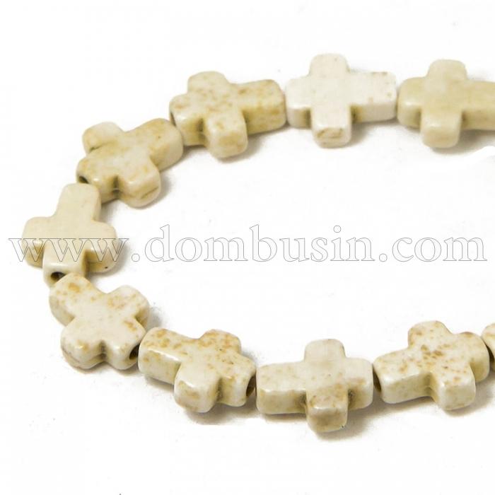 Бусины Синтетическая Бирюза, Окрашенные, На нитях, Крест, Цвет: Бежевый, Размер: 10х8х3мм, около 38шт/38см/нить, (УТ100012097)