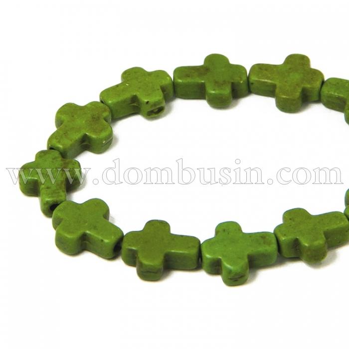 Бусины Синтетическая Бирюза, Окрашенные, На нитях, Крест, Цвет: Зеленый, Размер: 10х8х3мм, Отв. 1мм, около 38шт/38см/нить, (УТ100012098)