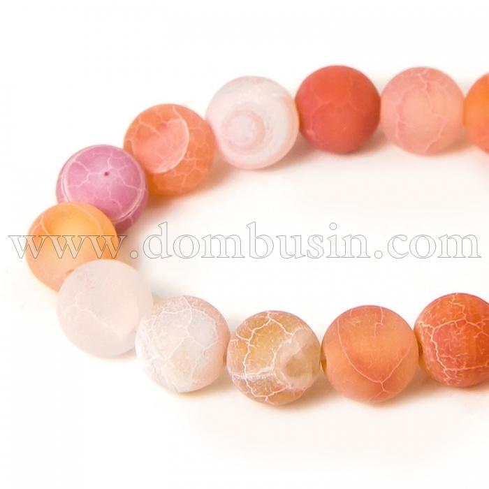 Бусины Натуральный Цветочный Агат, Круглые, Окрашенные, Цвет: Розовый, Диаметр: 8мм, Отв. 1мм, около 46шт/37см/нить, (УТ100012134)