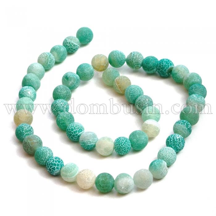 Бусины Натуральный Цветочный Агат, Круглые, Окрашенные, Цвет: Аквамарин, Диаметр: 6мм, Отв. 1мм, около 64шт/38см/нить, (УТ100011842)