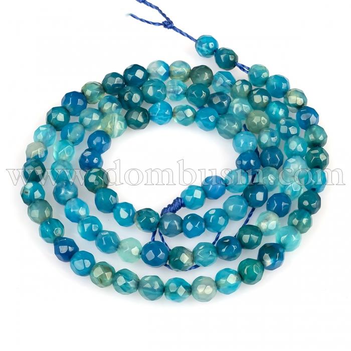 Намистини Натуральний Агат, Пофарбовані, Грановані, Круглі, На нитках, Колір: Чирок, 4 мм, Отвір 1мм, близько 95шт / 37см / нитка, (УТ100011864)