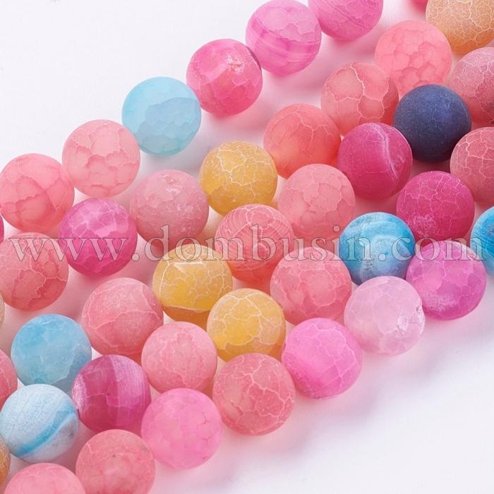 Намистини Натуральний Квітковий Агат, Круглі, Пофарбовані, Колір: Мікс, Діаметр: 10мм, Отвір 1мм, близько 38шт / 39см / нитка, (УТ100011869)