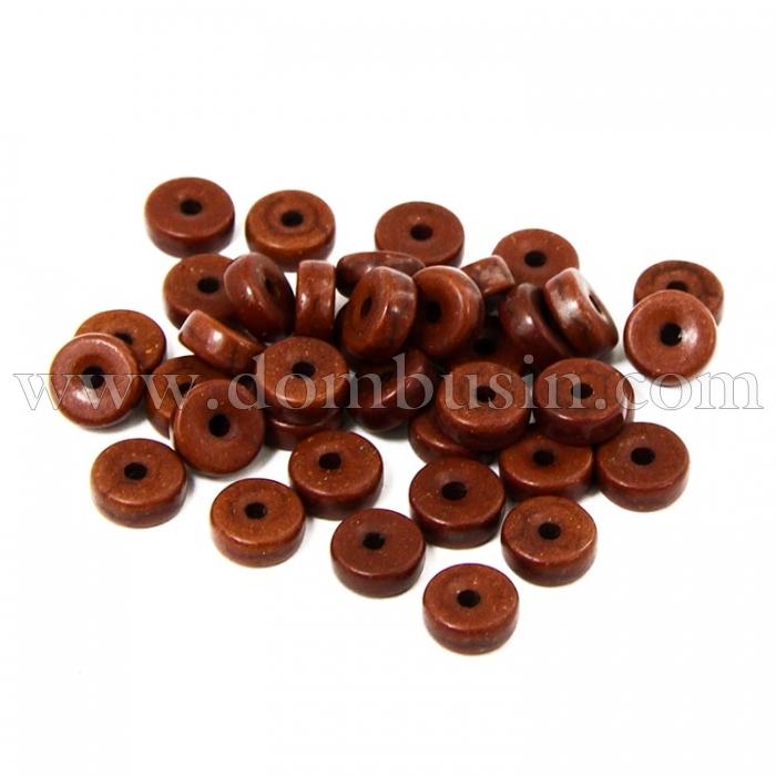 Намистини Синтетична Бірюза, Пофарбовані, На нитках, Рондель, Колір: Темно-коричневий, Розмір: Діаметр: 8 мм, Товщина 4 мм, Отвір 1мм, близько 110шт / 41см / нитка, (УТ100012182)